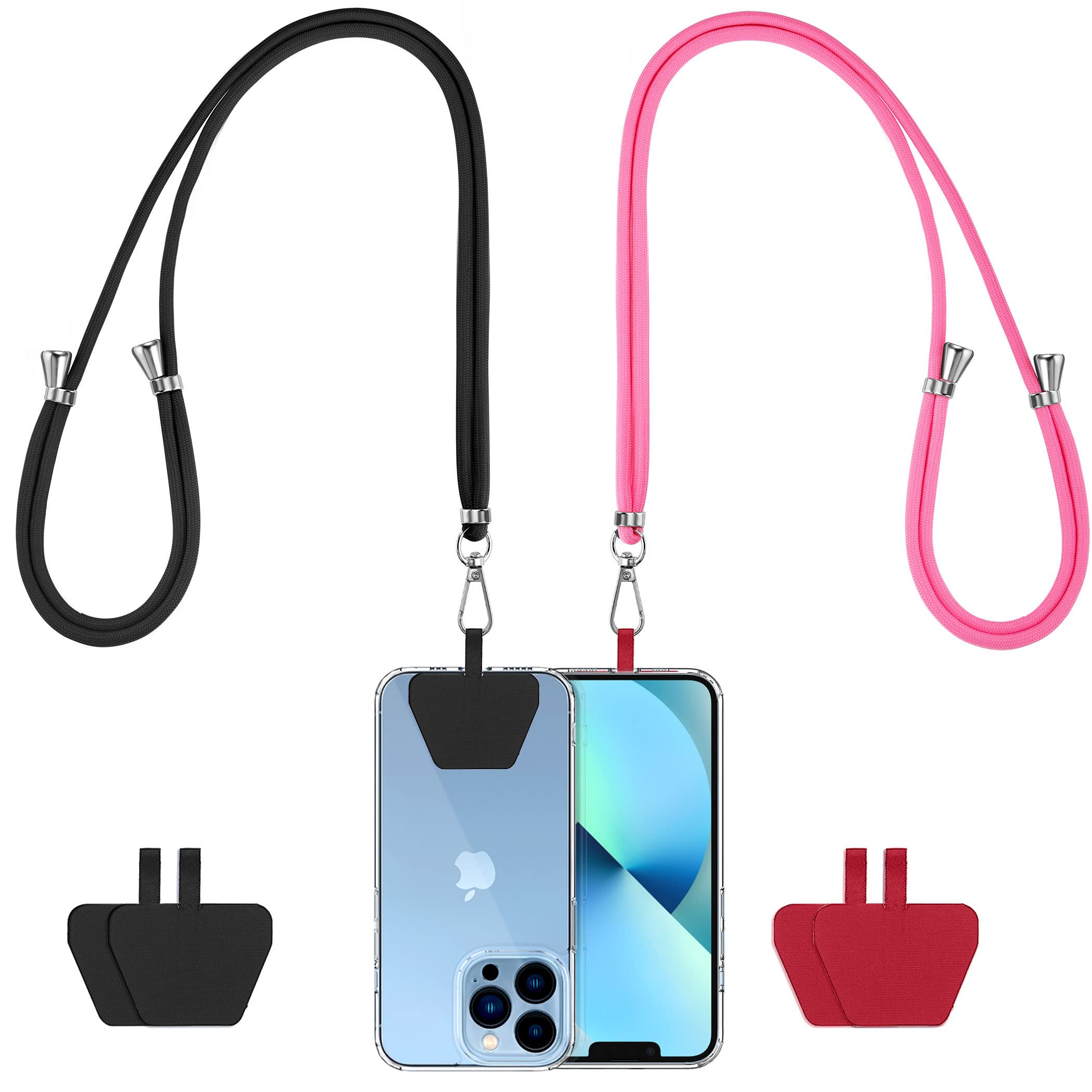 CACOE Cell Phone Lanyard 2 Pcs-1 Pcs Adjustable Neck Strap,1 Pcs Wrist Strap,2 Pcs Pads,Universal Crossbody,Multifuctional Compatible with Most Smartphones(Black)